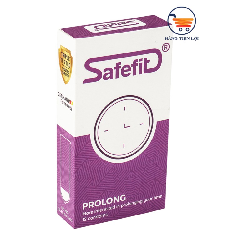 Bao cao su Siêu mỏng Siêu Kéo dài thời gian SafeFit Prolong - 12 chiếc + tặng hộp 3 chiếc cùng loại