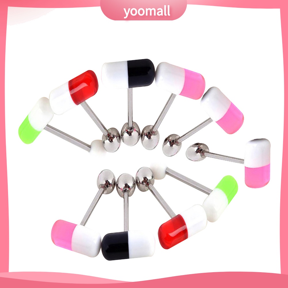 Set 10 Khuyên Xỏ Lưỡi Bằng Nhựa Acrylic Phong Cách Unisex