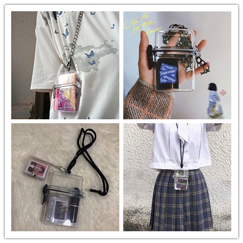 Hộp Đựng Son Môi Mini Bằng Nhựa Trong Suốt Chống Nước Phong Cách Punk Hàn Quốc DIY Kèm Dây Xích