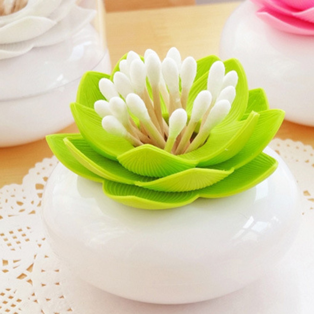 Hộp hình hoa sen đựng tăm tre và tăm bông