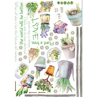 decal dán tường chậu hoa trang trí