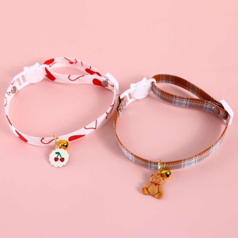 Vòng Cổ Gắn Chuông Hình Bánh Gấu / Cherry / Bánh Quy Dễ Thương Tùy Chỉnh Chống Bong Tróc