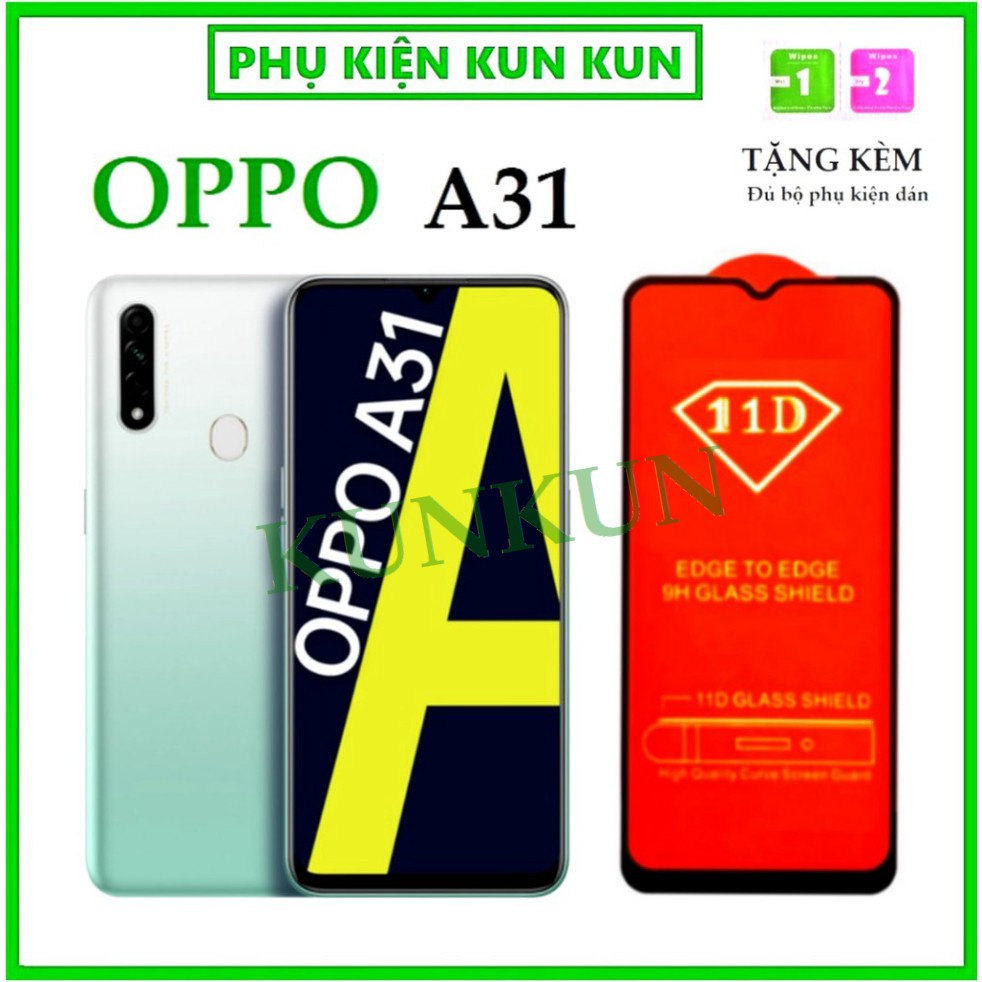 Kính cường lực Oppo A31 (2020) - CAO CẤP 11D - Full màn hình và Trong suốt - Độ cứng 9H [FreeShip_50K]