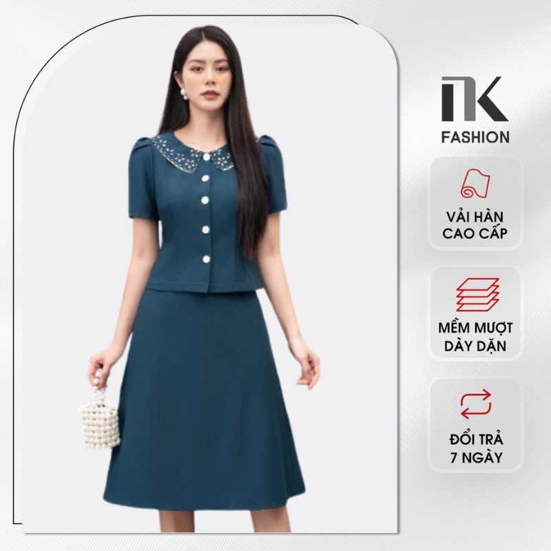 Set Áo Váy Nữ NK Fashion Thiết Kế Cổ Laze Kết Hợp Chân Xòe Chất Vải Nhập Hàn NKBD2203009