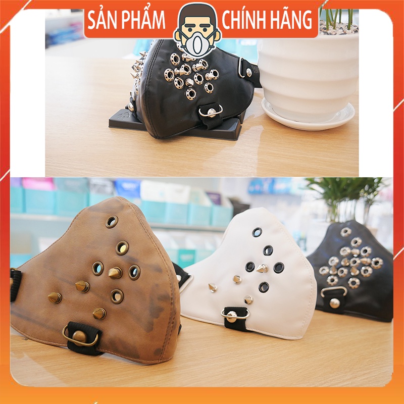Khẩu trang Ninja cosplay hóa trang ngầu, đục lỗ có gai làm băng da cao cấp