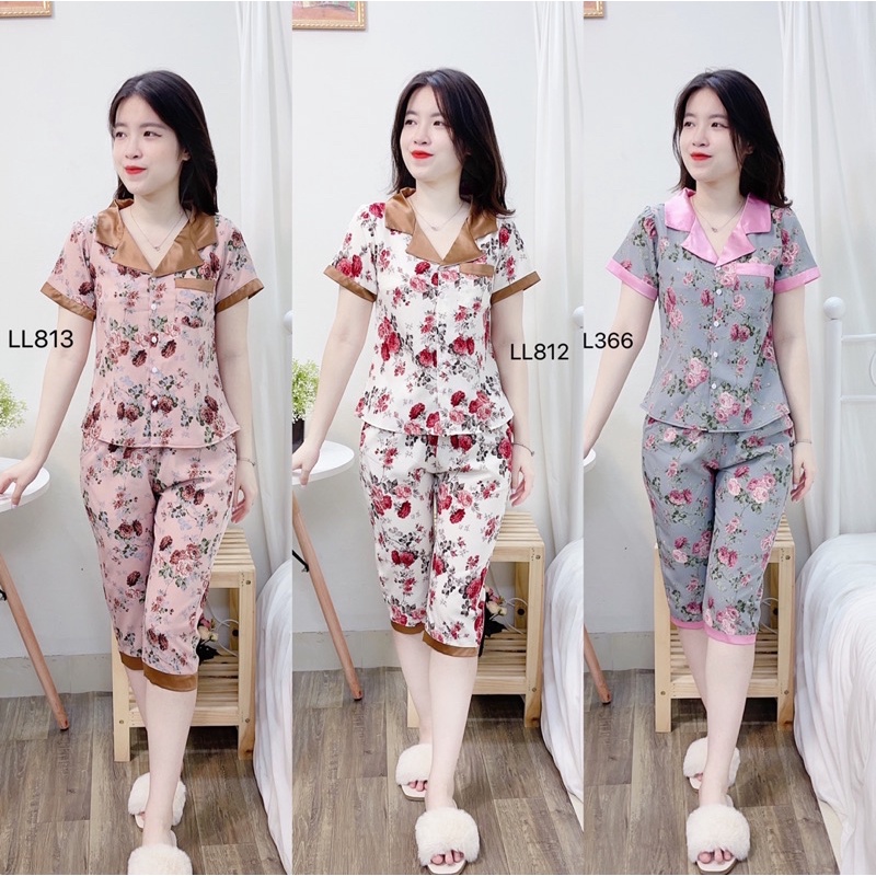 Bộ mặc nhà quần lửng PZM XINH SANG chất lụa thái mềm, mịn, không nhăn giặt máy thoải mái