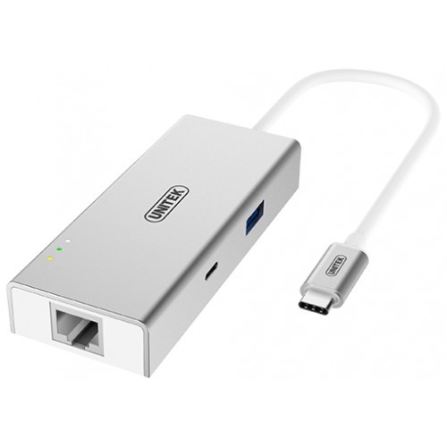 CÁP MỞ RỘNG UNITEK Y9117 TỪ TYPE C RA USB 3.0 + HDMI + LAN 10/100/1000 CÓ NGUỒN PHỤ HỔ TRỢ