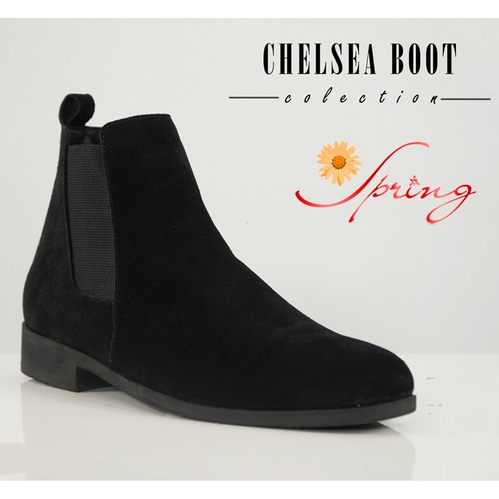 Giày chelsea boot da lộn màu đen đế cao su tăng chiều cao