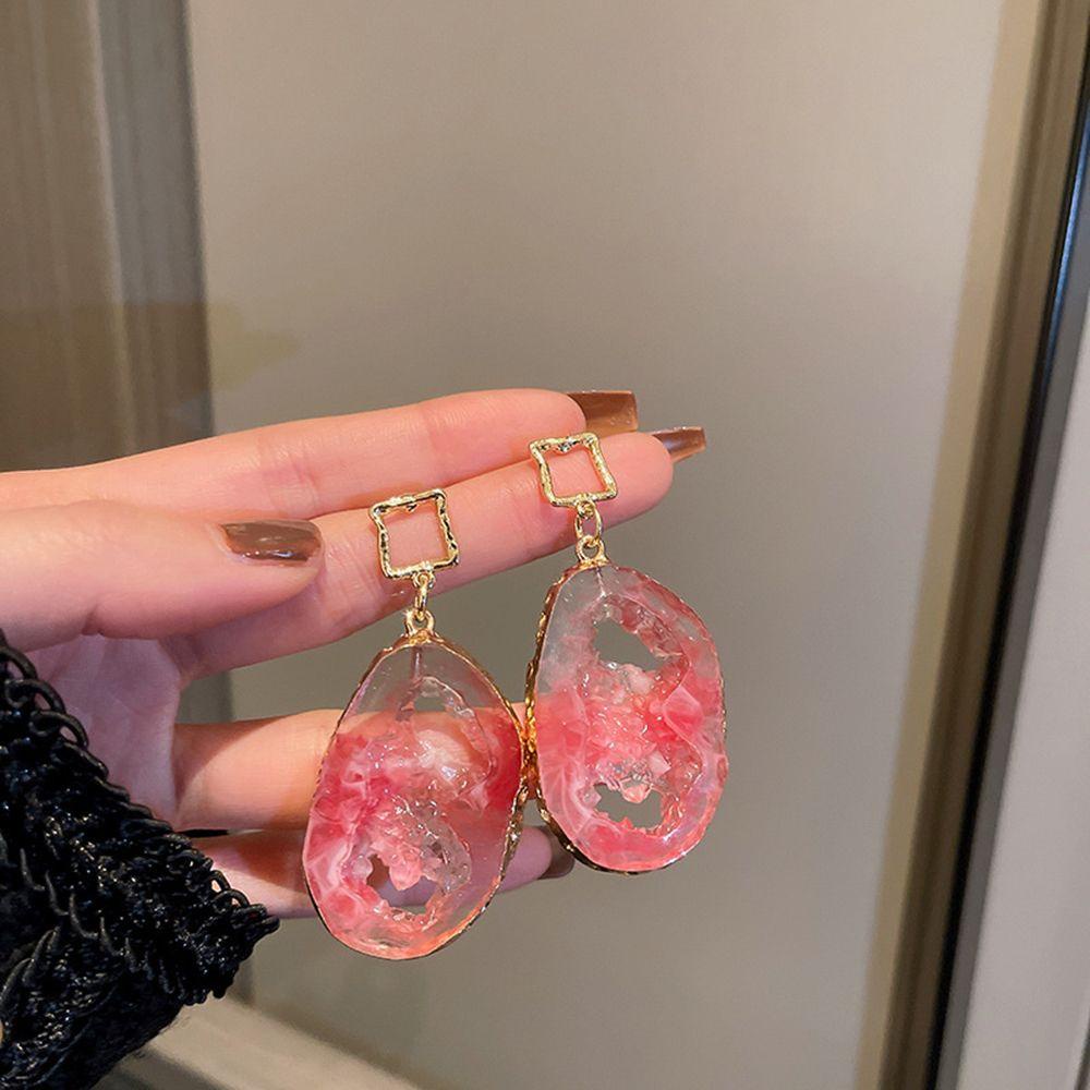 Nhựa Resin VANES1|Bông Tai Hình Giọt Nước Màu Hồng Ngọt Ngào|Khuyên Tai Dáng Dài Phong Cách Hàn Quốc Cho Nữ