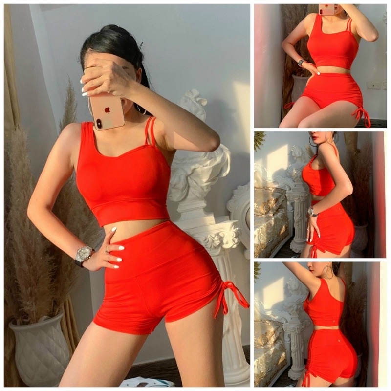 SET BỘ TẬP ÁO BRA LỆCH VAI THIẾT KẾ SIÊU HOT QUẦN RÚT DÂY