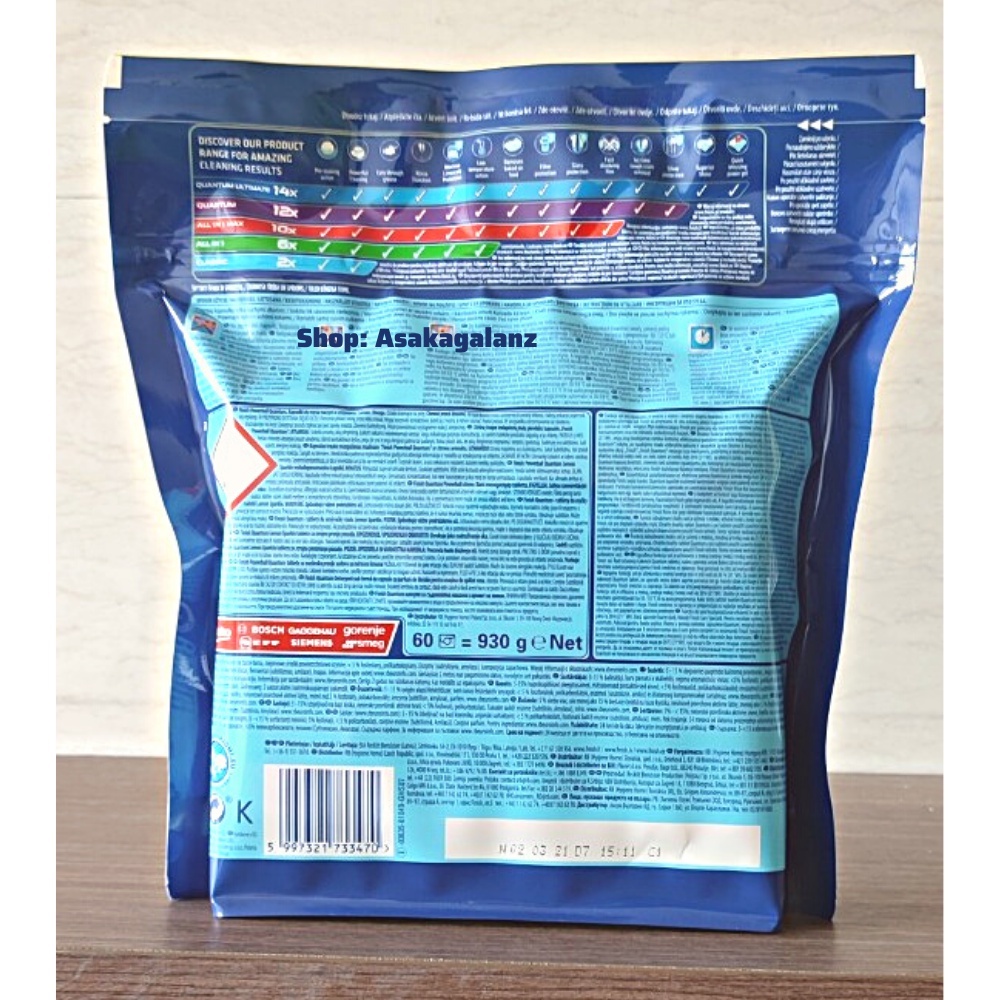 [MỚI 2021] Viên rửa bát Finish quantum Max 60 viên - Nhập khẩu Châu Âu