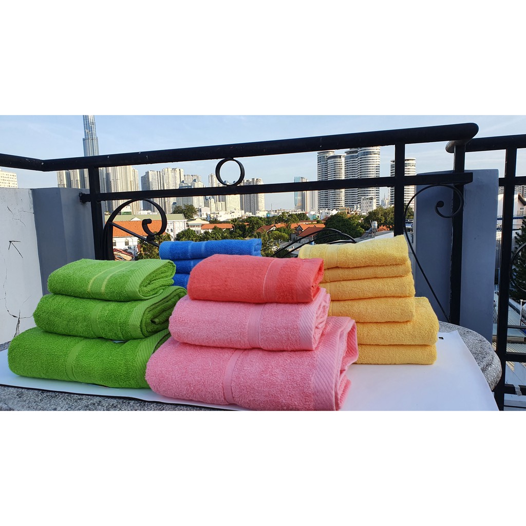 COMBO 3 Khăn tắm gia đình 100% Cotton mềm mịn, thấm hút tốt và tiết kiệm, khăn gội đầu và lau mặt