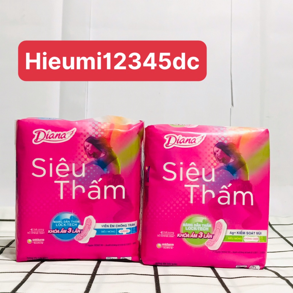 Băng vệ sinh Diana siêu thấm siêu mỏng cánh 8 miếng/gói