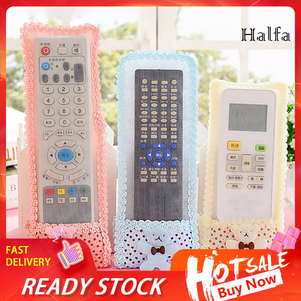 Vỏ bọc remote TV/điều hoà/máy lạnh chống bụi có viền ren đính họa tiết gấu đáng yêu tiện dụng