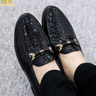  Giày lười nam da Bóng { Dập vân caro tinh tế } Đế khâu Chắc chắn cao thêm 3cm 