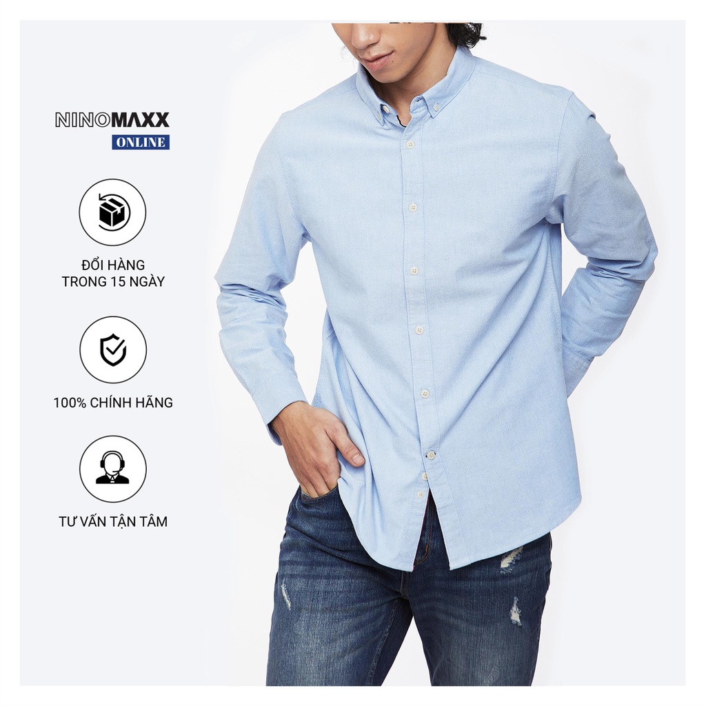 Áo Sơ Mi Nam Ninomaxx dài tay màu xanh da trời 100% cotton mã 1909074