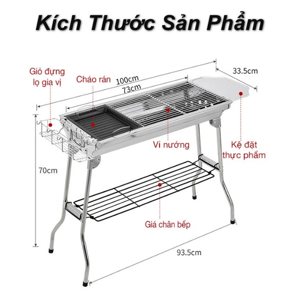 [ Home &amp; Garden ] Lò nướng than inox ngoài trời BBQ Full Set (73 x 33 x 71)cm