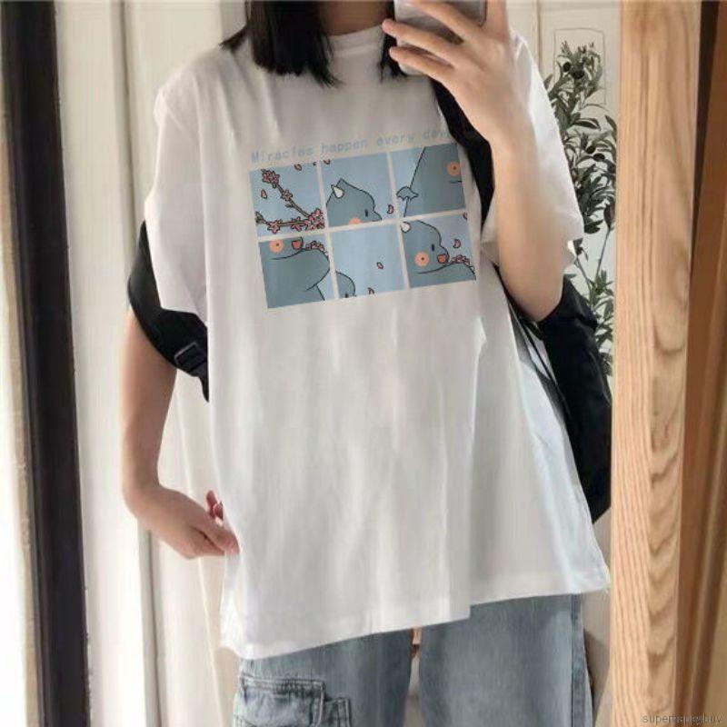 Áo thun tay ngắn dáng rộng in họa tiết hoạt hình thiết kế đơn giản thời trang năng động
