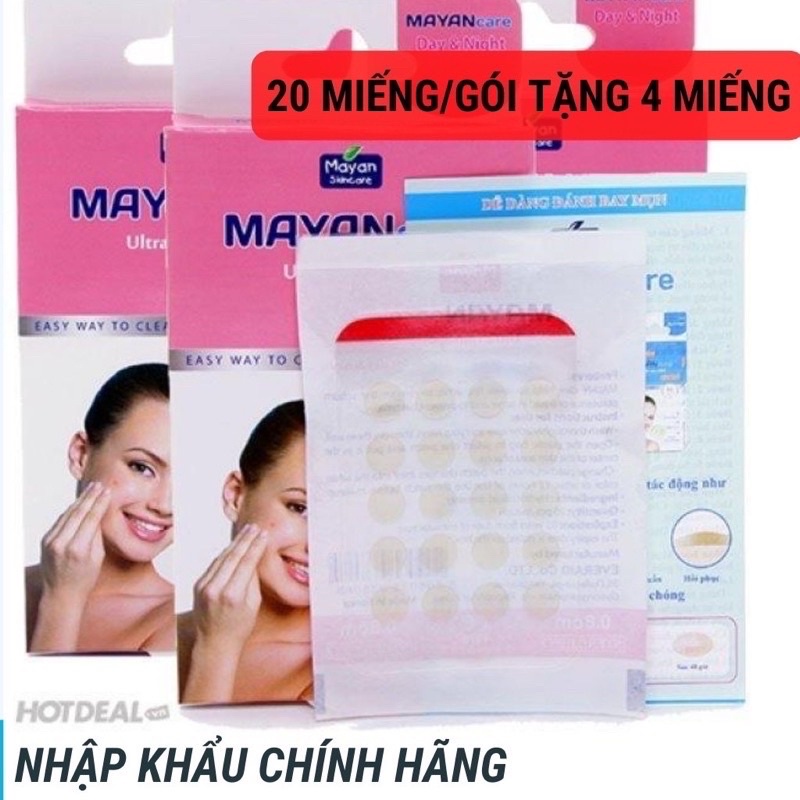 Miếng Dán Mụn MAYAN Dán Mụn Trong Suốt Hút Mụn Cấp Tốc (Hộp 20 Miếng+4)