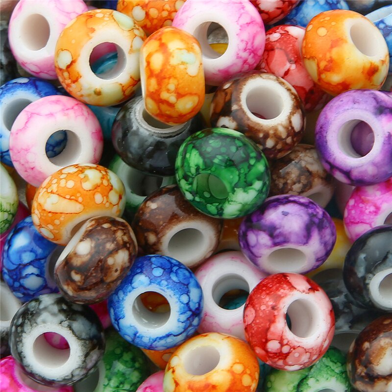 Set 30 hạt acrylic hình tròn lỗ lớn dùng làm trang sức vòng tay thủ công 15x9mm