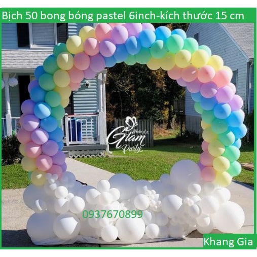 Sale Sỉ Bịch 50 bóng pastel 6 inch, bong bóng màu Macaron-kích thước 15 cm, trang trí sinh nhật, tiệc, đám cưới, bé chơi