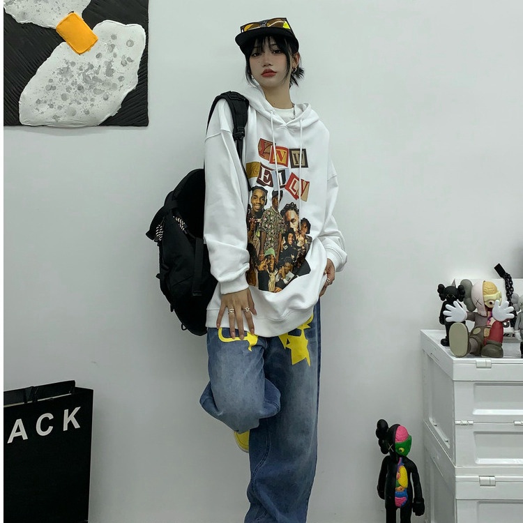 Thời Trang Áo Hoodie Tay Dài Dáng Rộng In Hình Nhân Vật Phong Cách Hip Hop Hàn Quốc | BigBuy360 - bigbuy360.vn