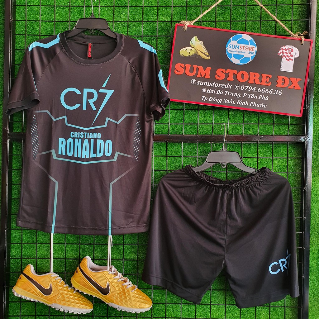 Ronanddo Đen Sọc Xanh - Áo Bóng Đá Thun Thái Lạnh Cao Cấp