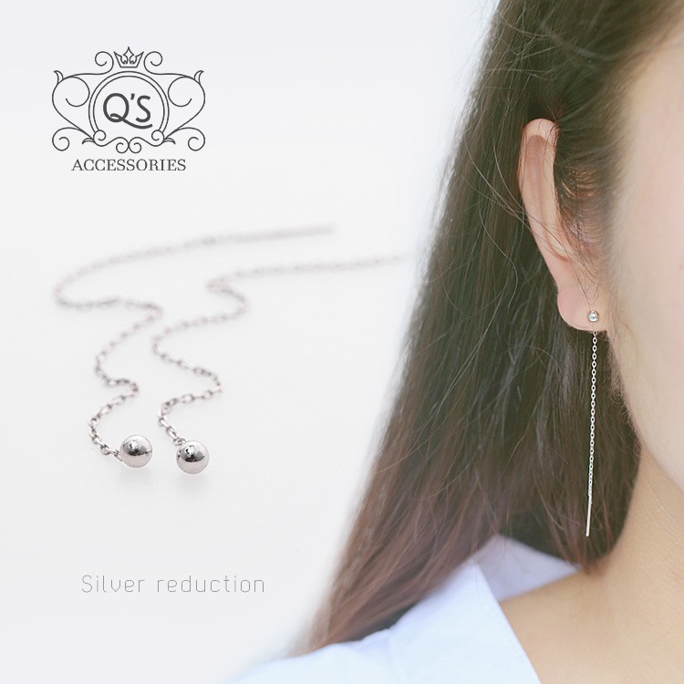 Khuyên tai bạc dài bi bông tai mảnh xích tối giản S925 CHAIN Silver Earrings QA SILVER EA170101B