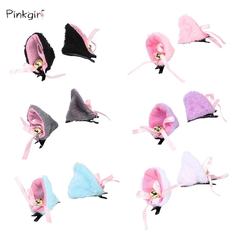 1 cặp băng đô tai mèo bằng lông mềm mại phong cách lolita