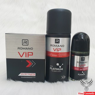 Combo Xịt Romano Vip Passion 150ml + Nước Hoa Romano Vip 50ml + Lăn Romano Vip Passion 50ml