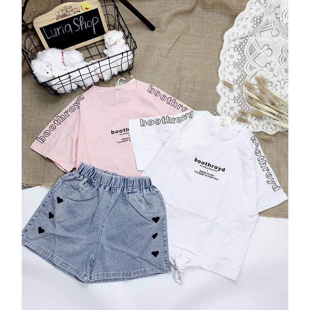 Bộ quần áo bé gái áo phông quần short jean co giãn bé gái cỡ lớn 27 - 50kg M2203