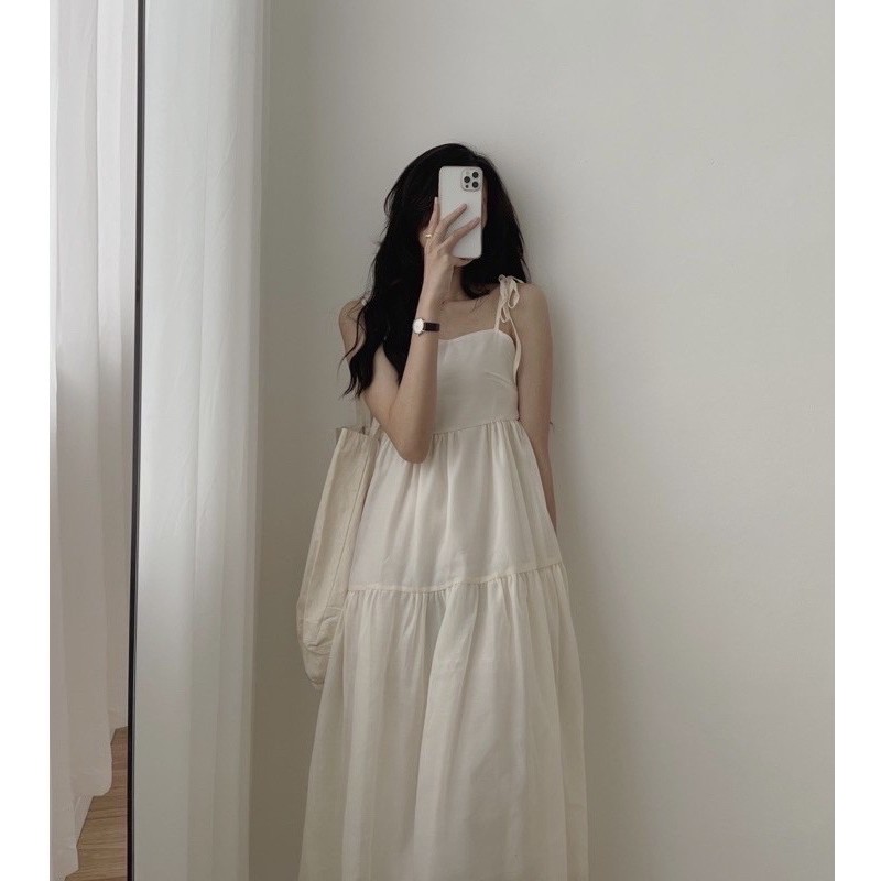Đầm - Váy 2 Dây Đũi Hàn Buộc Vai 1 Lớp ( Đen - Be) Kèm Ảnh Thật | BigBuy360 - bigbuy360.vn