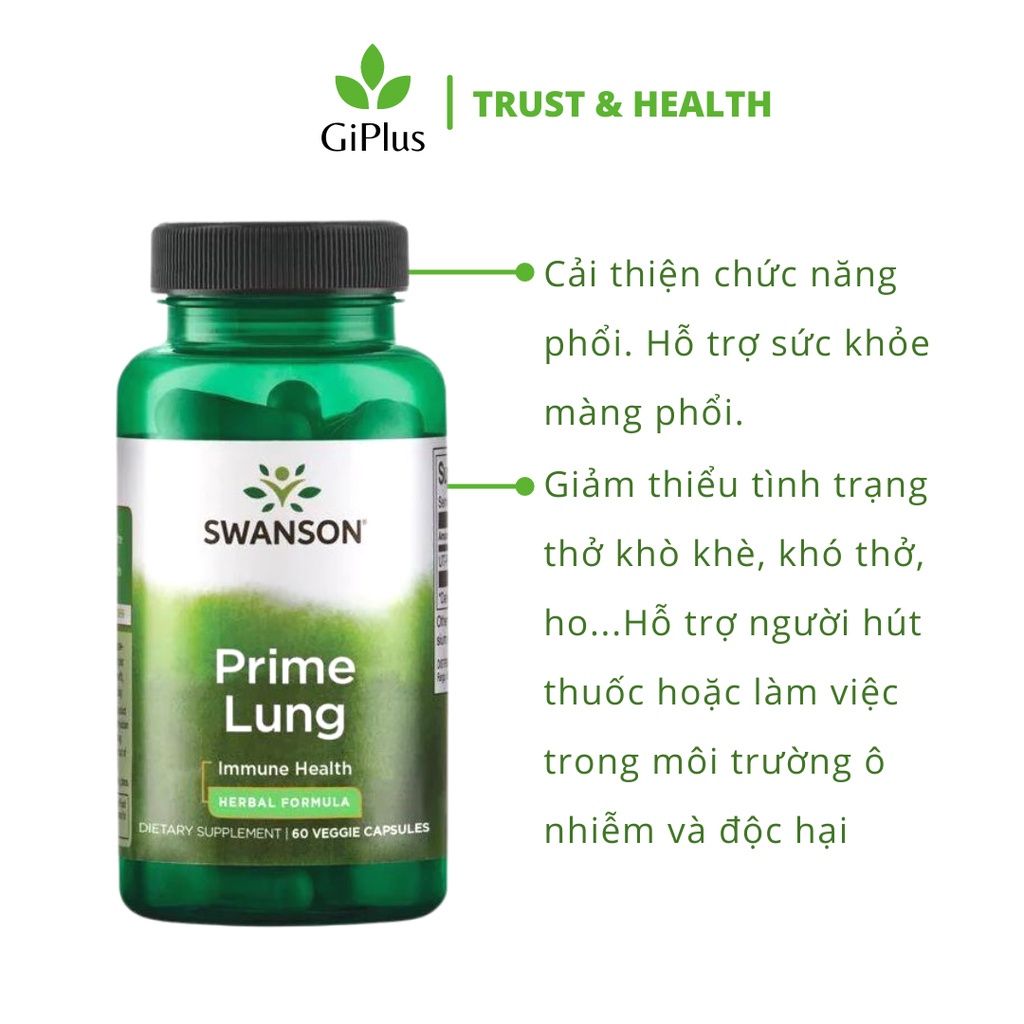 Viên Uống Bổ Phổi, Giảm Ho Hen, Phục Hồi Phổi Swanson Prime Lung