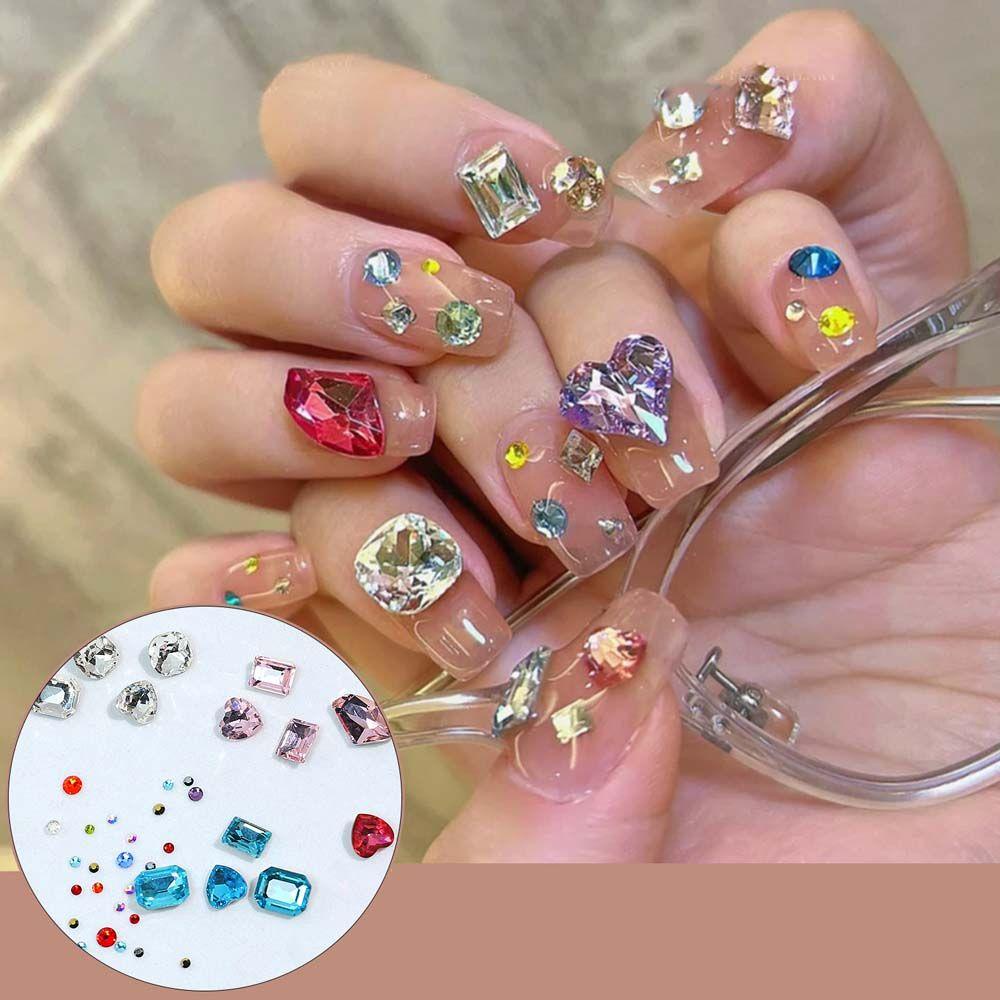 [Hàng mới về] Hộp kim cương giả 3D đáy phẳng nhiều màu hỗn hợp lấp lánh trang trí móng tay DIY