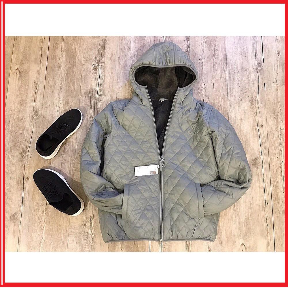 Áo khoác phao lông cừu nam màu ghi tối hàng cao cấp