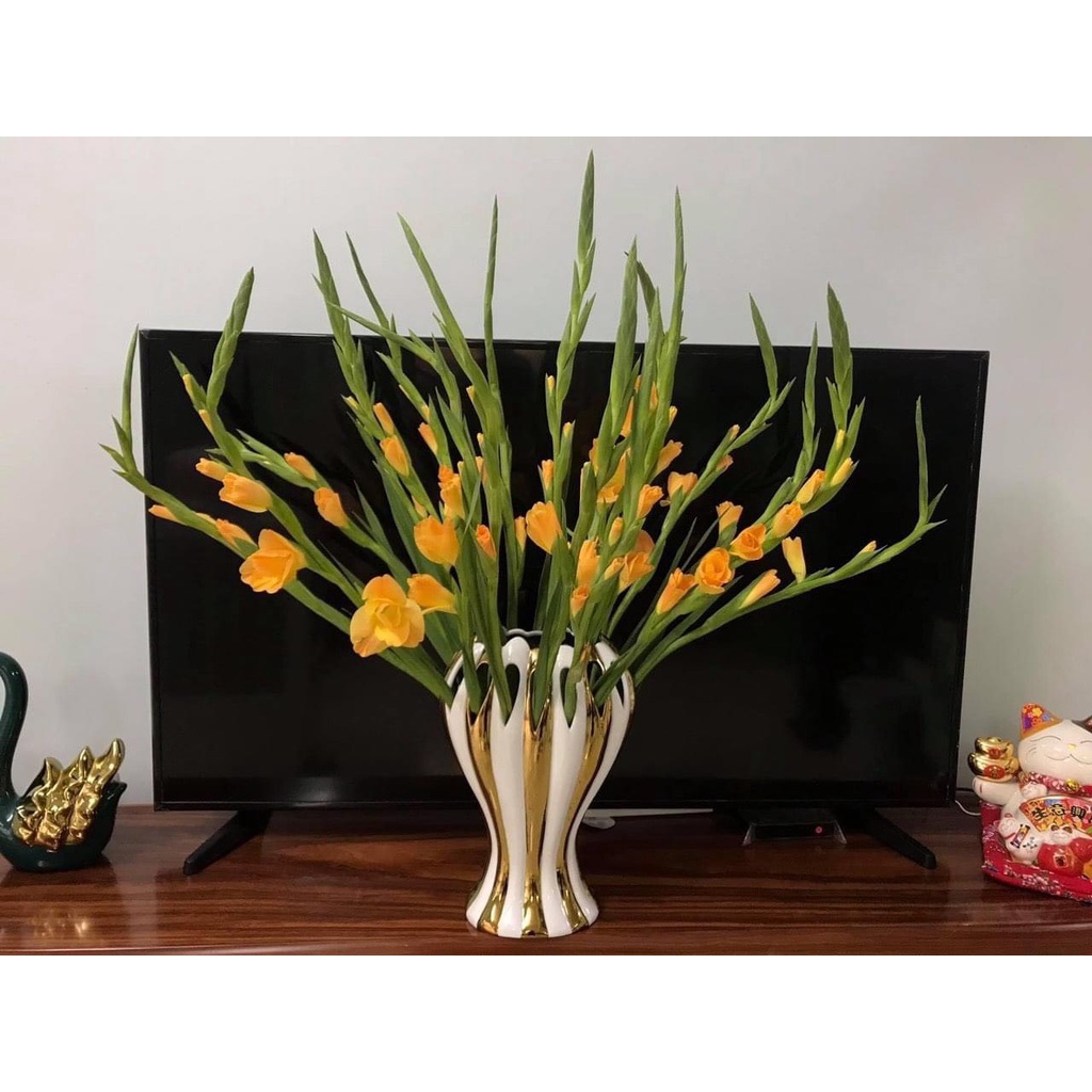 Bình Hoa Lọ Hoa Bàn Tay Phật Trắng Vẽ Vàng Full Size - Gốm Sứ Bát Tràng