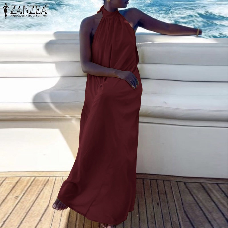 Đầm maxi Zanzea thắt dây màu trơn thời trang dành cho nữ