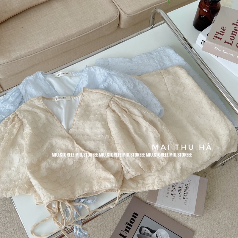 SET XỐP ÁO CROPTOP BUỘC DÂY CHÉO KÈM CHÂN VÁY DÁNG A SACXCV