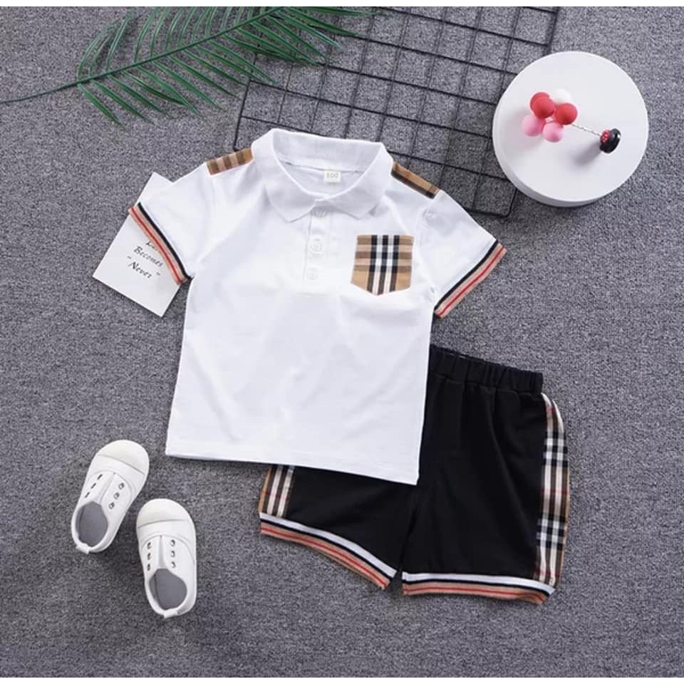 Bộ polo cộc tay  bé trai,áo cổ bẻ chất liệu cotton thấm hút mồ hôi,túi phối kẻ