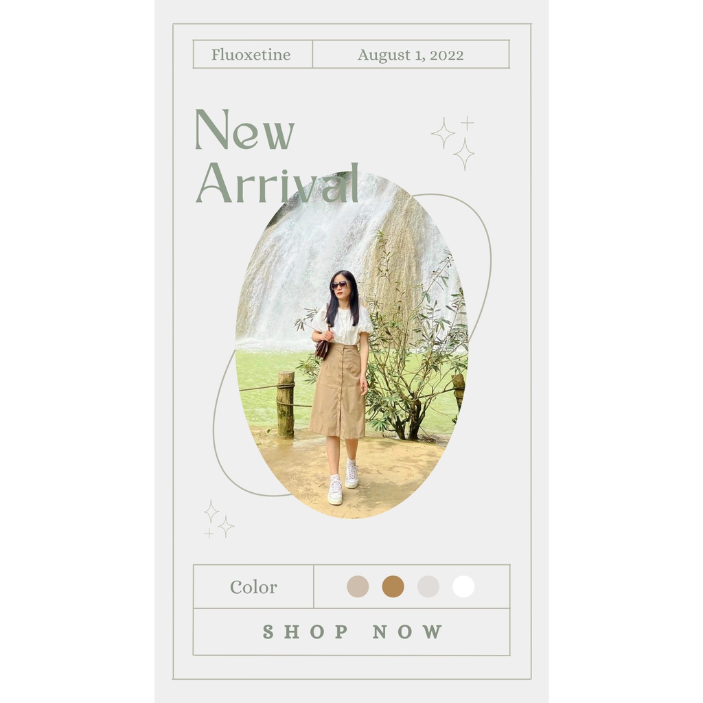 Set váy vintage chân váy kaki chữ A kèm áo sơ mi tay bồng