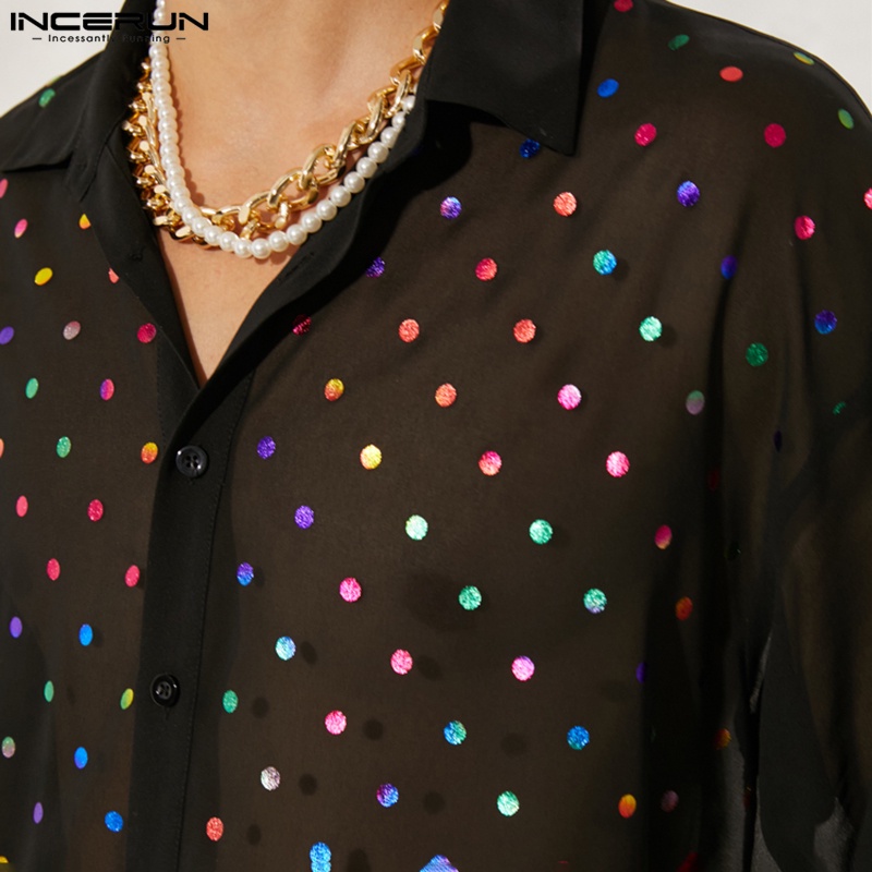 INCERUN Áo Sơ Mi Nam Dài Tay Cài Nút Họa Tiết Chấm Bi Thông Minh Trang Trọng
