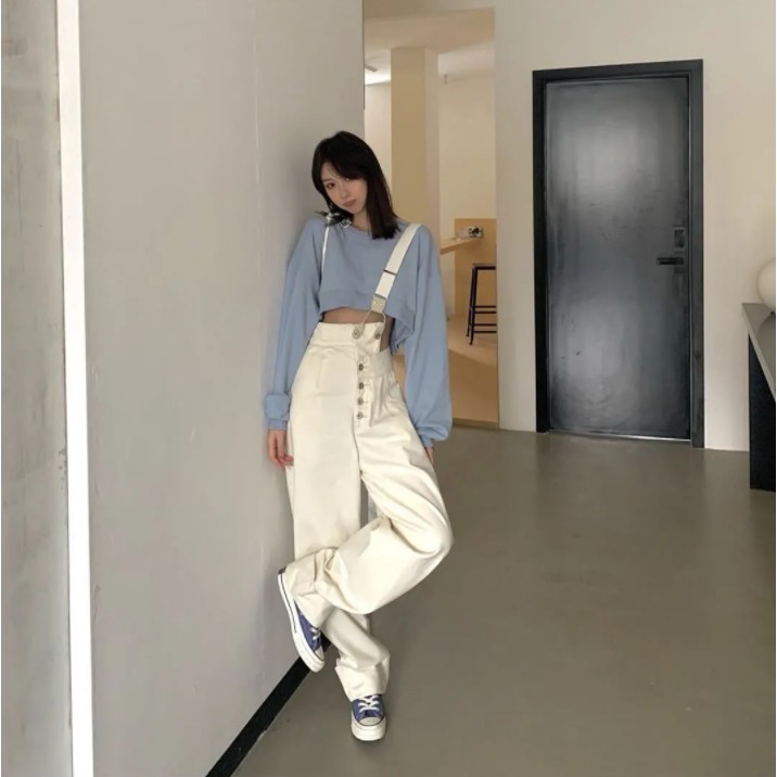 Quần Yếm Dây Denim Ống Rộng Hai Màu Đen Trắng Phong Cách Thời Trang Dành Cho Nữ Hàng Loại 1 Chất Đẹp