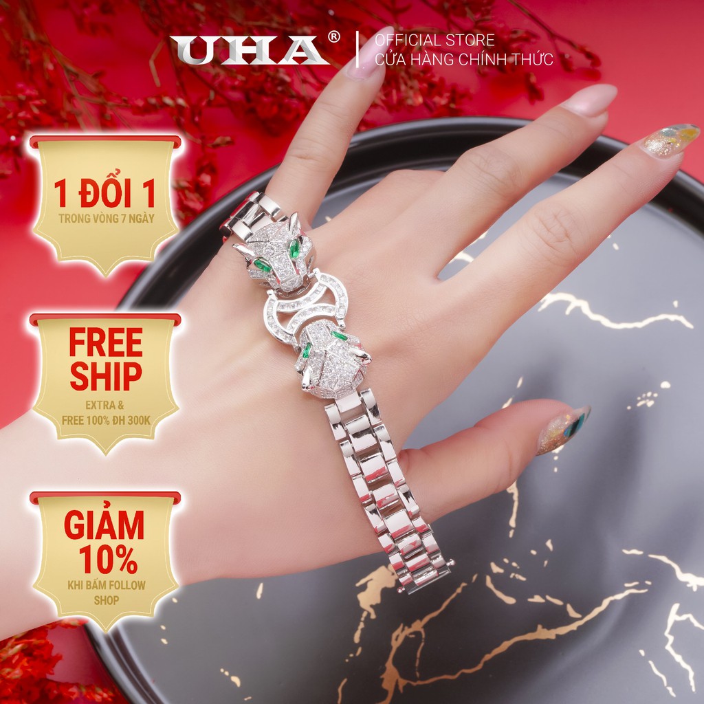 Lắc Tay Nữ Đầu Con Cọp Mạ Vàng Trắng Sang Trọng UHA L3782113A-345