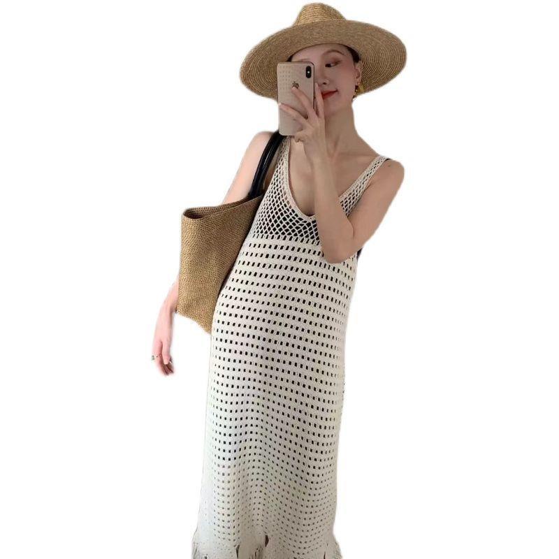 Đầm Dài Hai Dây Dệt Kim Khoét Rỗng Thời Trang Mùa Hè Dành Cho Nữ 2022