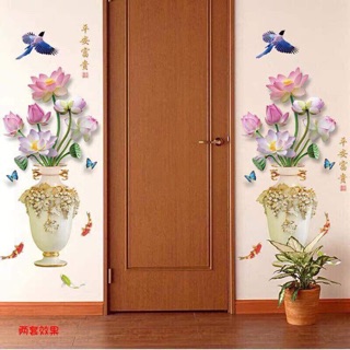 Decal dán tường bình hoa sen 3d