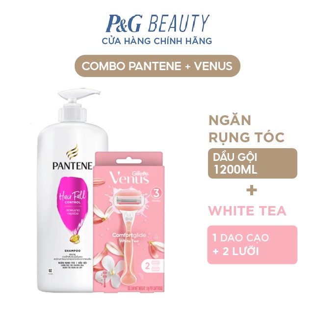 Combo Dầu Gội PANTENE Pro-V Chai 1200ML Và Bộ Dao Cạo Cho Phụ Nữ GILLETTE VENUS Hương Hoa Trà Trắng