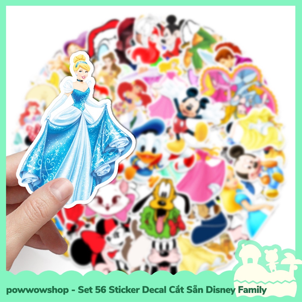 [Sẵn VN - Hỏa Tốc] Set 56 Sticker Mini Decal Dán Trang Trí Vật Dụng Mẫu Nhân Vật Hoạt Hình Disney Characters Family