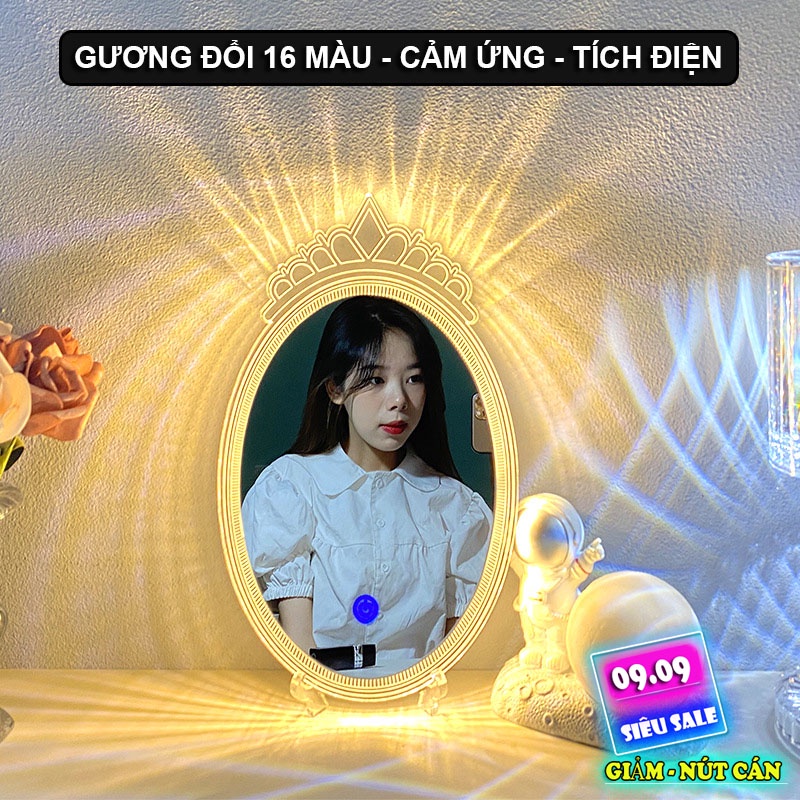 Gương trang điểm để bàn phòng ngủ tích hợp ánh sáng đổi 3 màu