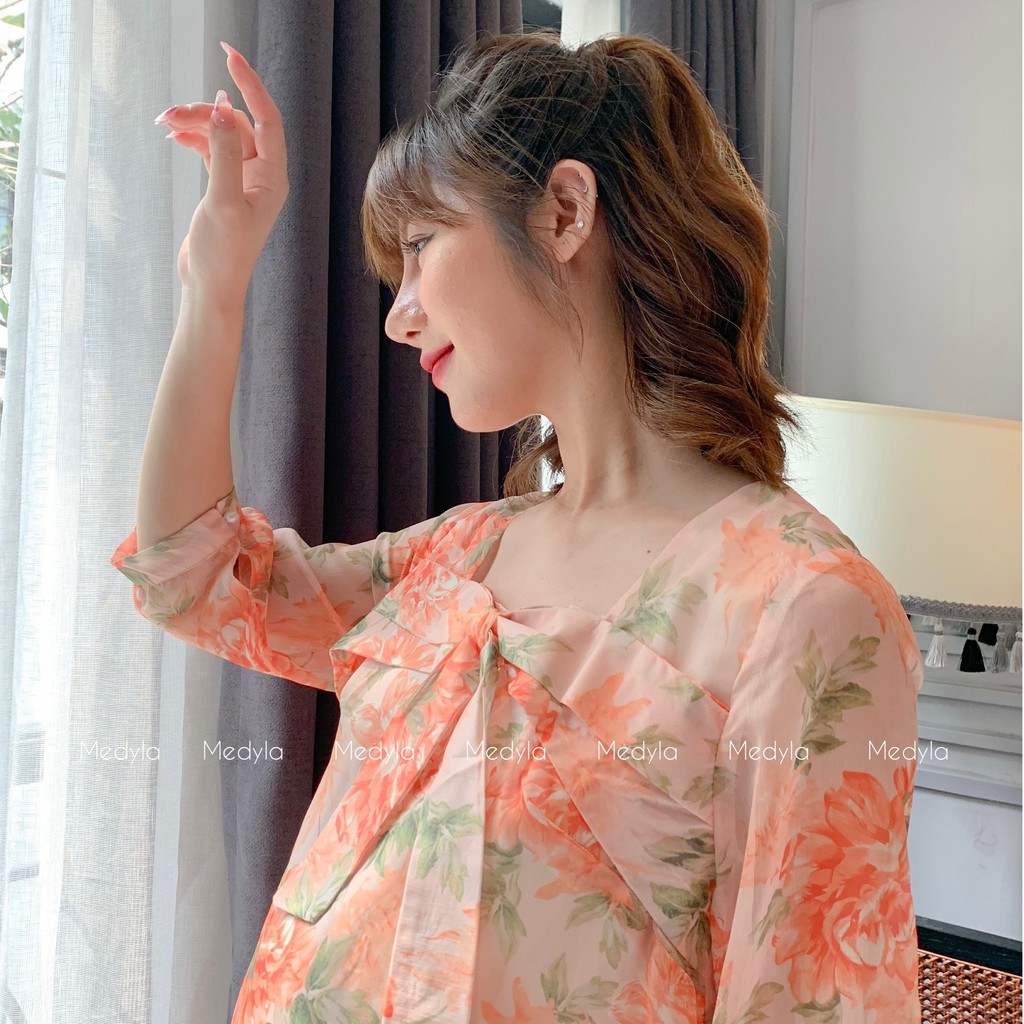 Váy bầu mùa hè họa tiết hoa lá 3D xinh xắn cho bầu tự tin đi chơi, du lịch - Đầm bầu dự tiệc thiết kế Medyla - VS607