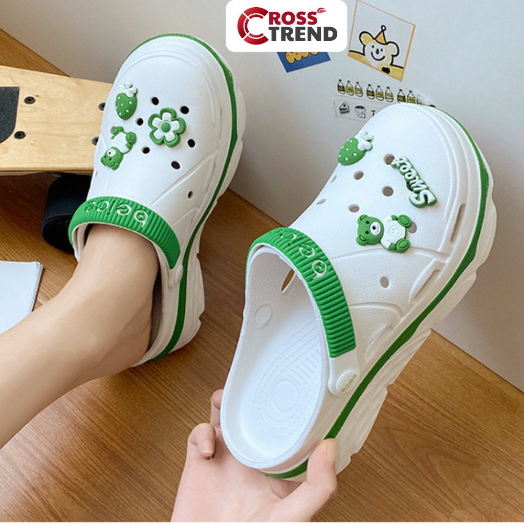 Dép cross đế cao, Dép crocs nữ hot trend 2023 Beice Trắng độn 4.5cm nhẹ êm chống trượt CROSS TREND